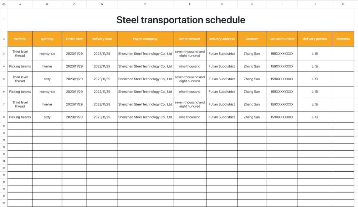 Steel transportation schedule